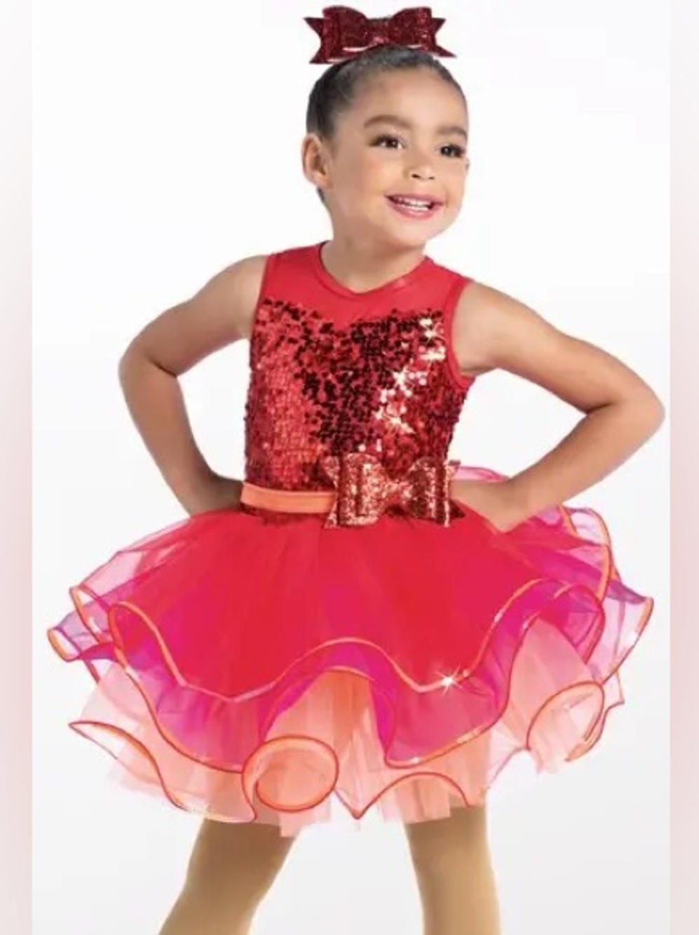 NWT Weissman Rock’n’Roll Dance Costume Red Sequin with Ombré Tutu Girls IC (7/8)